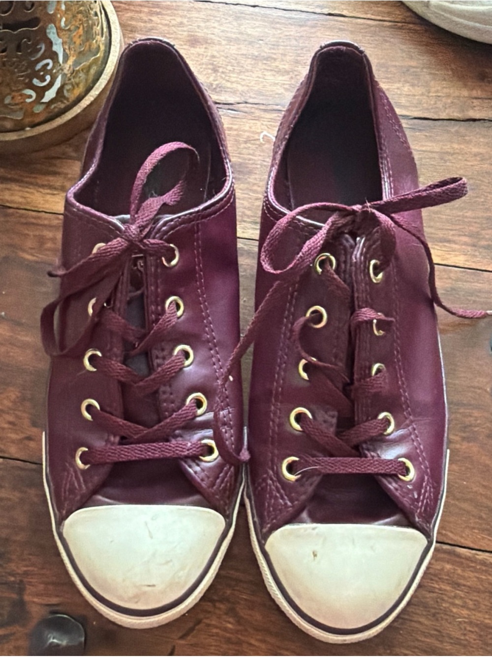 Womens Burgundy Lace-Up Canvas Sneakers